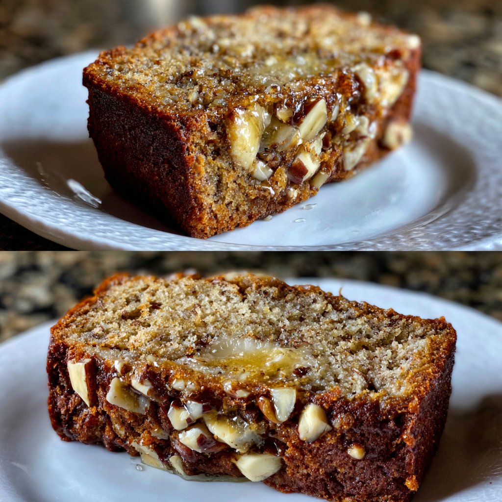 Bananenbrot mit Mandelstückchen und Honig