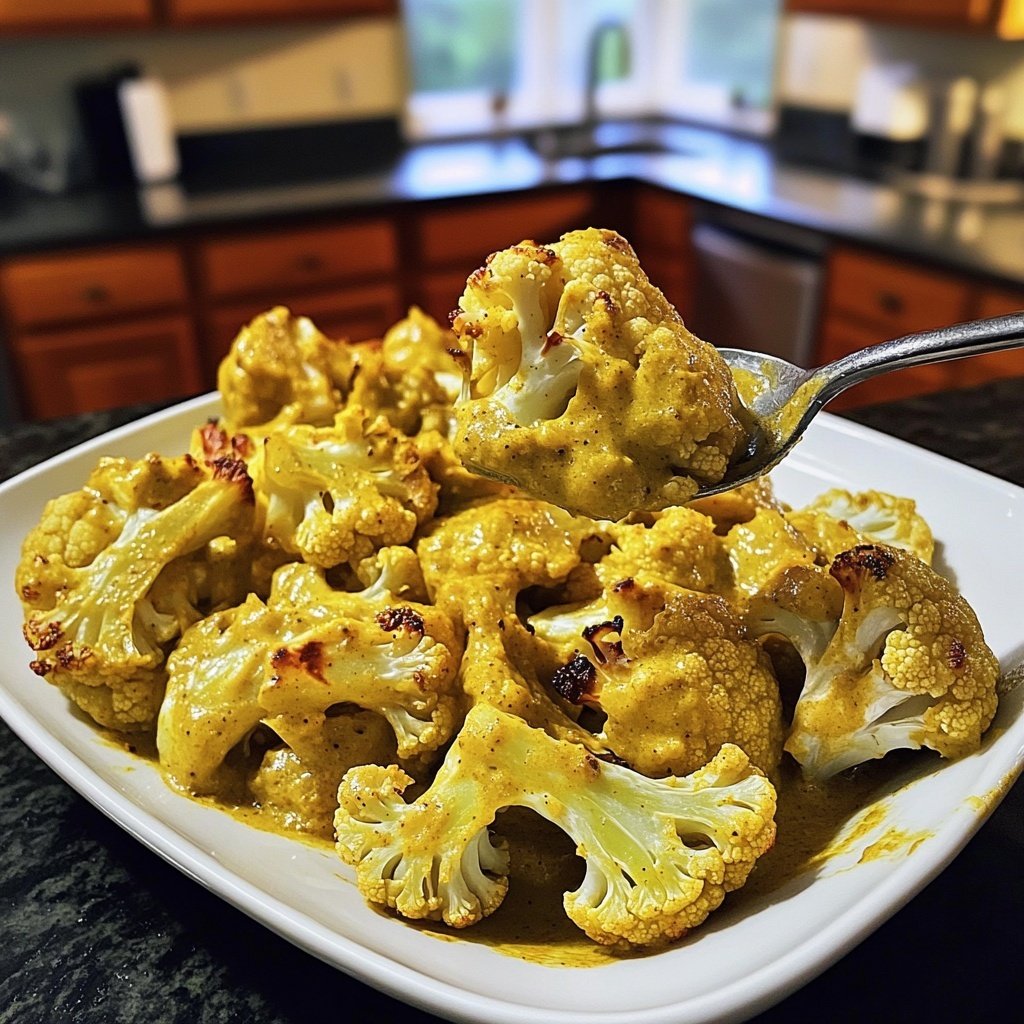 Im Ofen geschmorter Blumenkohl mit Kokos-Currysauce