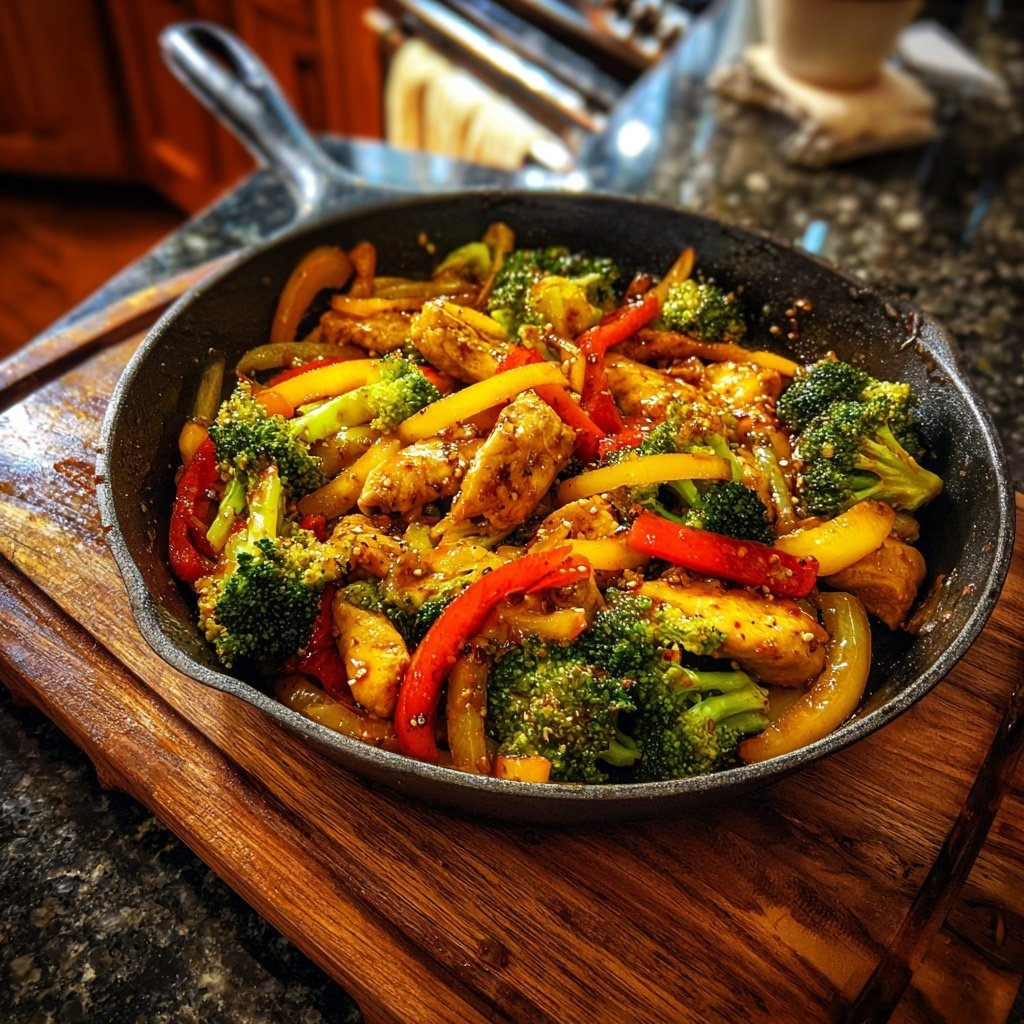 Kalorienarme Hähnchenpfanne Mit Brokkoli Und Paprika