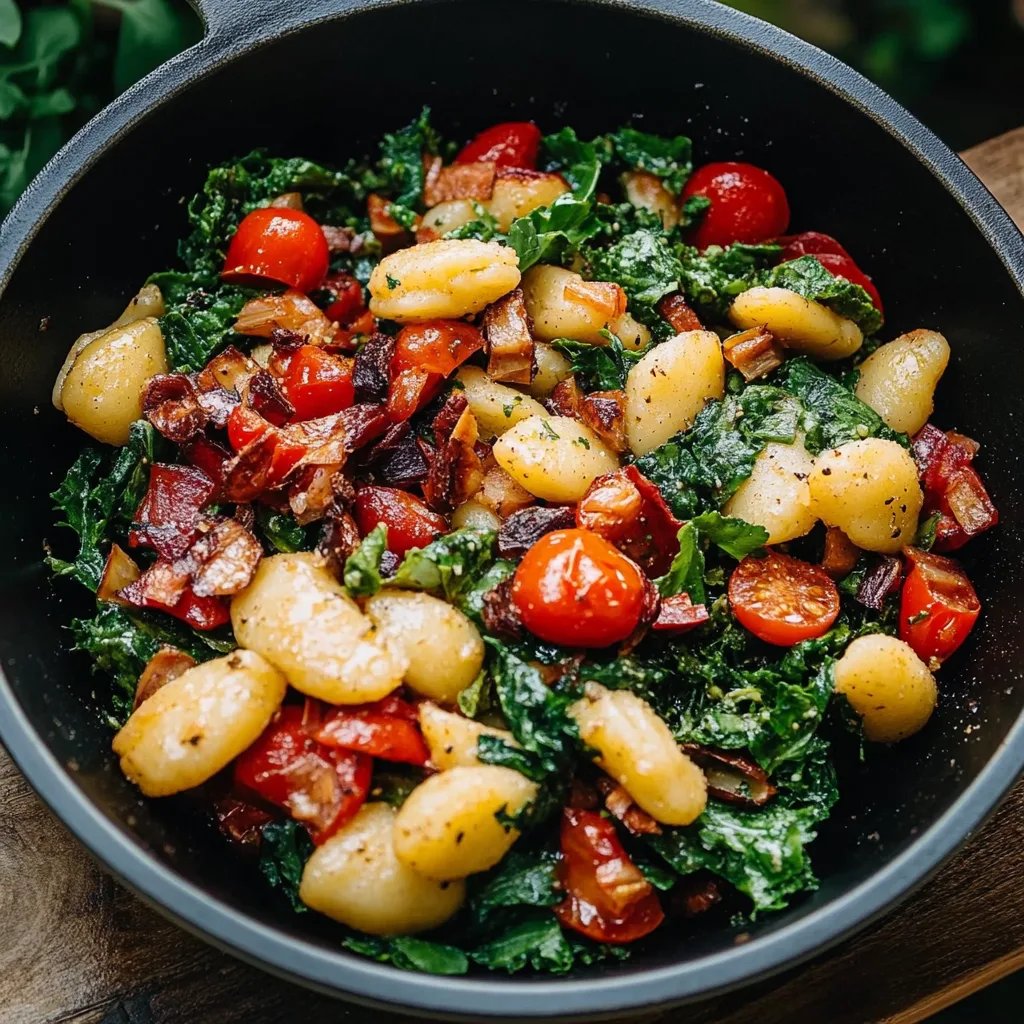 Gnocchi-Grünkohl-Pfanne mit Pilzen und getrockneten Tomaten