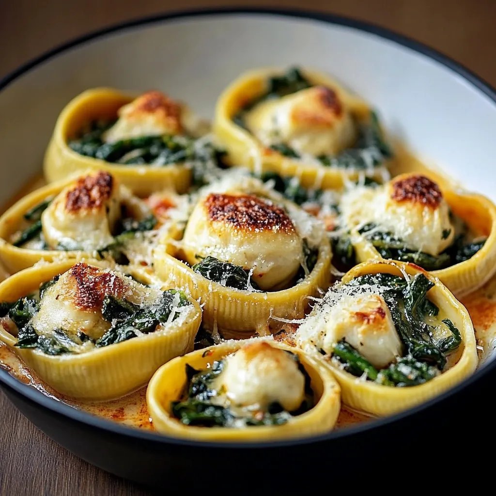 Einfache mit Spinat und Ricotta gefüllte Muscheln